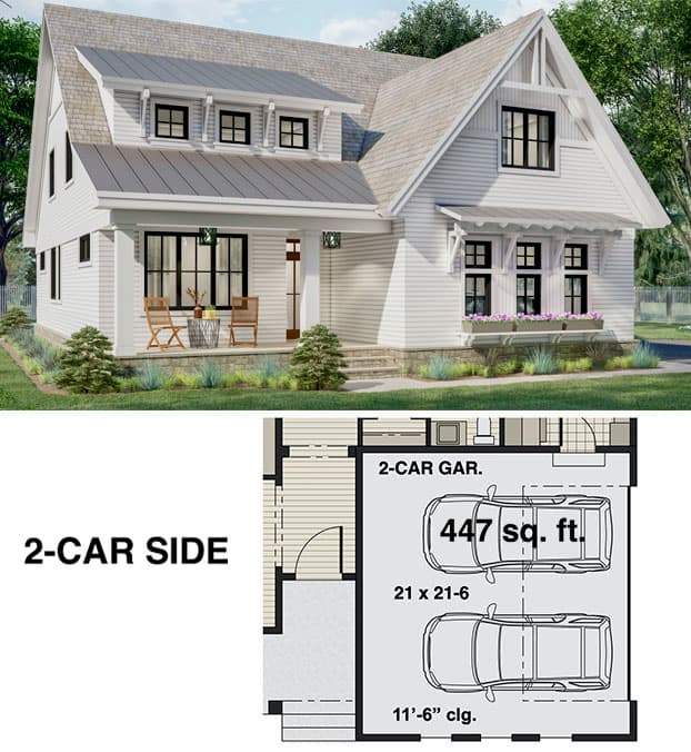 Plan 14698RK: 3-Bed Craftsman House Plan with Variety of Garage Options - Floor Plan - 2-Car Side Garage Option - Cottage, Country, Craftsman, Modern Farmhouse, New American