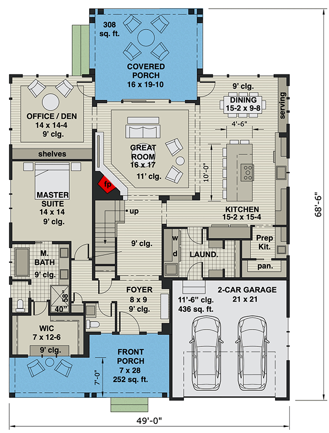 Plan 14699RK: 3-Bedroom Modern Farmhouse Plan with 2 or 3-Car Garage - 2657 Sq Ft - Floor Plan - Main Level - Country, Craftsman, Farmhouse, Modern Farmhouse, New American, Traditional