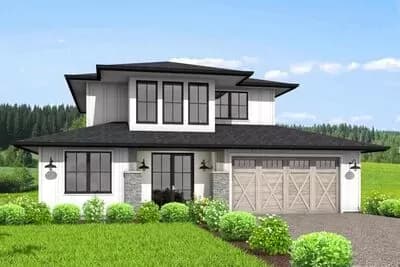 Two-level Contemporary House Plan with Storage in Double Garage