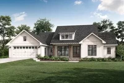 New American Farmhouse Plan with Attractive Shed Dormer Above Open Rafter Tail Porch