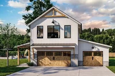 New American Garage Apartment Plan with Barndominium Styling