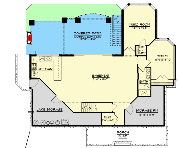 Plan 135031GRA: 2-Bed New American Craftsman Plan with Angled Garage - Floor Plan - Lower Level - Craftsman, New American, Northwest