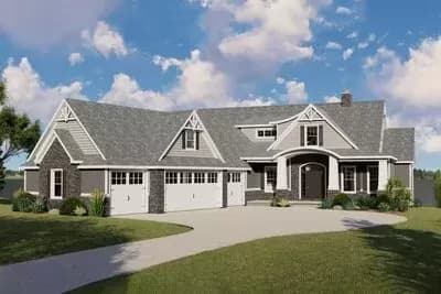 2-Bed New American Craftsman Plan with Angled Garage