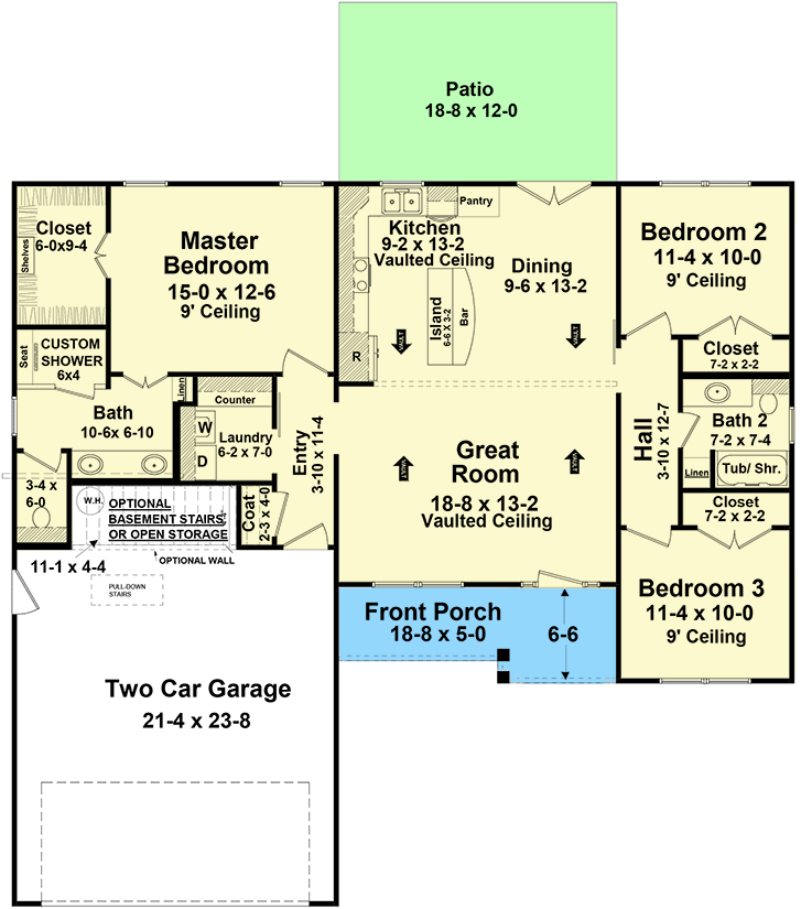 Plan 51194MM: Country Ranch Home Plan with Split Bedrooms - Floor Plan - Main Level - Country, Craftsman, New American, Ranch