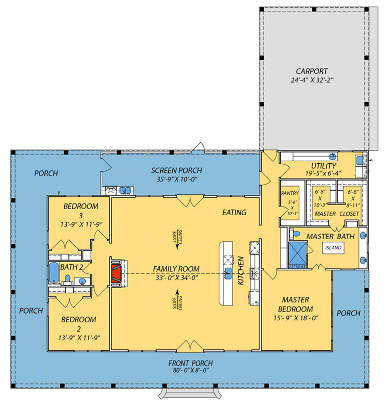 Plan 83949JW: 3-Bed Southern Farmhouse Plan with Open-concept Living Space - Floor Plan - Main Level - Country, Farmhouse, Ranch, Southern