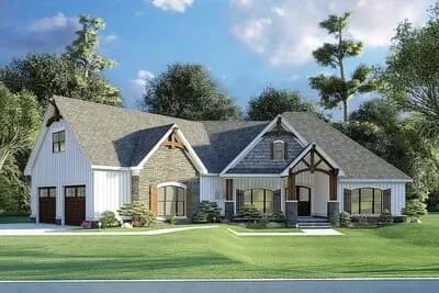 Mountain Craftsman House Plan with Angled 2-Car Garage - 2085 Sq Ft