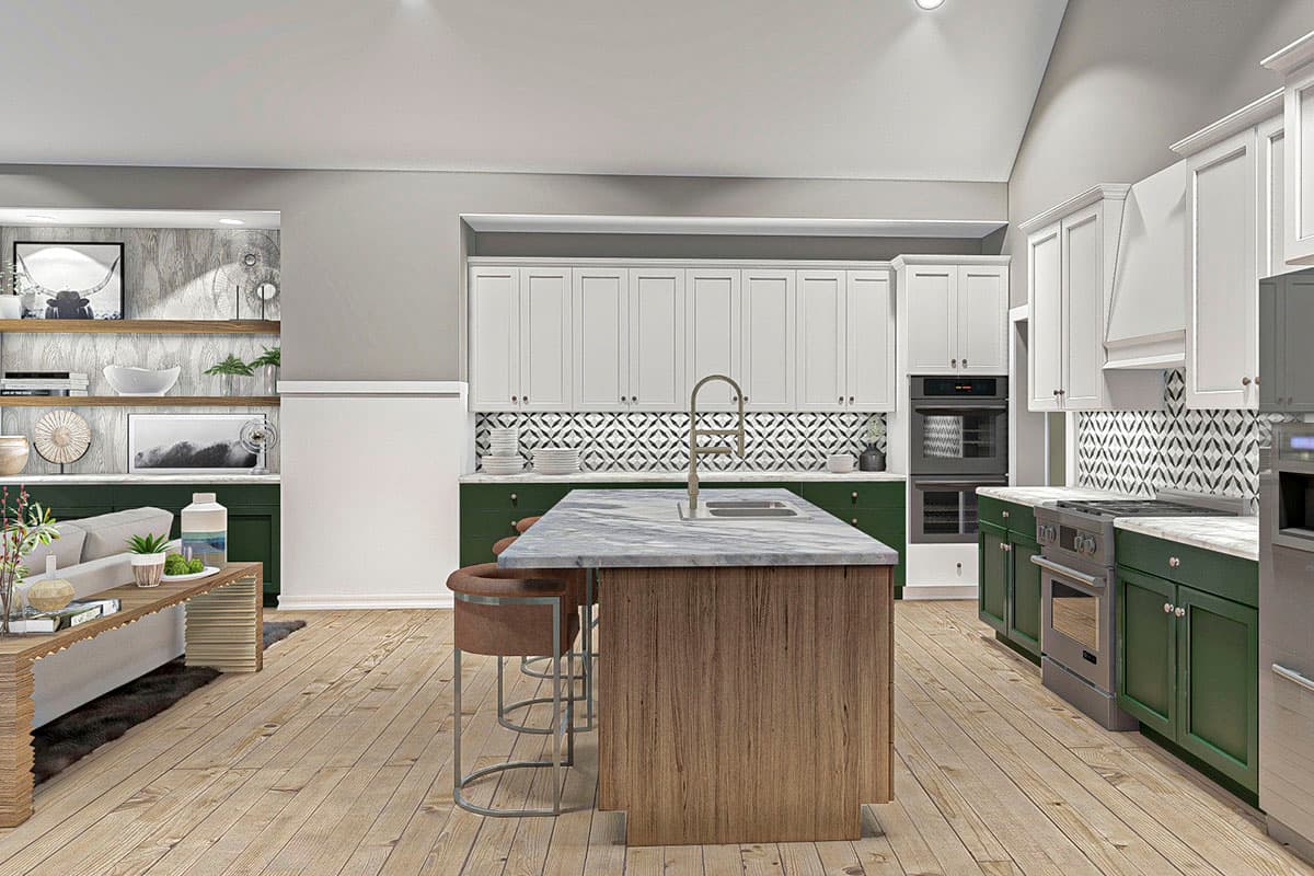 Plan 62323DJ: Lake House Plan with Cathedral Ceilings Above the Open Concept Kitchen and Great Room - Image #5 - Coastal, Craftsman, New American, Ranch, Vacation