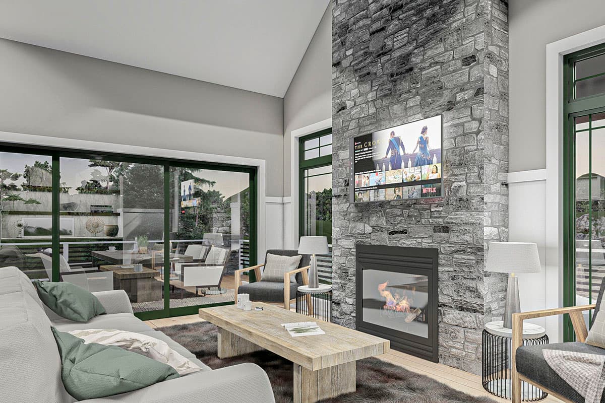 Plan 62323DJ: Lake House Plan with Cathedral Ceilings Above the Open Concept Kitchen and Great Room - Image #4 - Coastal, Craftsman, New American, Ranch, Vacation