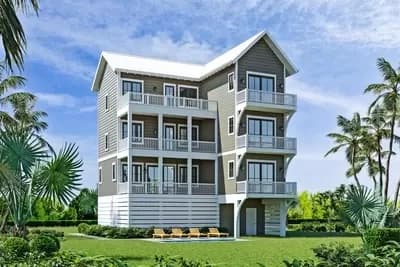 3-Level Coastal House Plan with Elevator and 2 Bunk Rooms