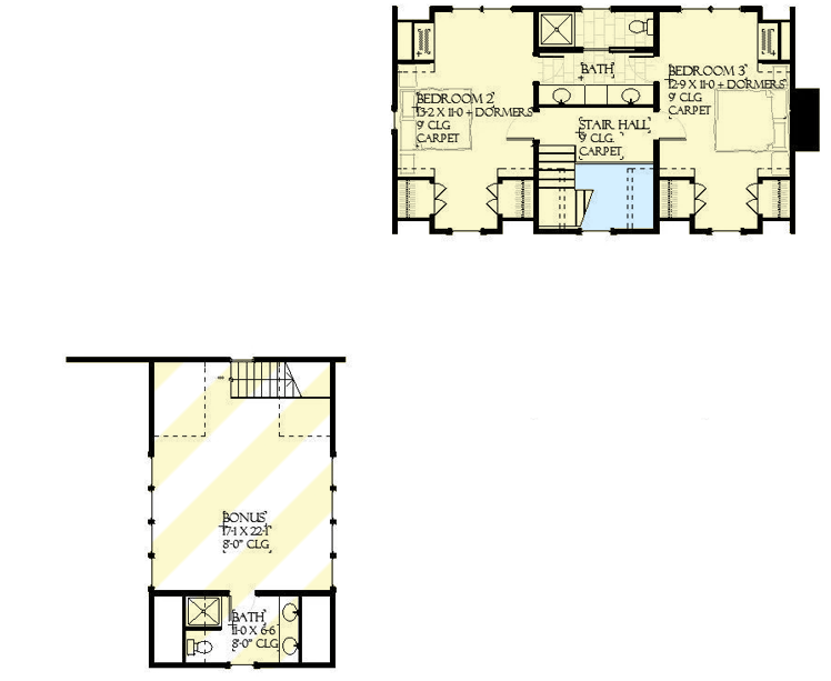 Plan 970091VC: 3-Bed Coastal Shingle Style House Plan with Main Floor Master Suite - Floor Plan - 2nd Floor - Coastal, Country, Craftsman, Shingle, Southern, Traditional