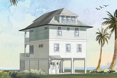 Narrow Coastal Home Plan with 3rd Floor Bunk Room