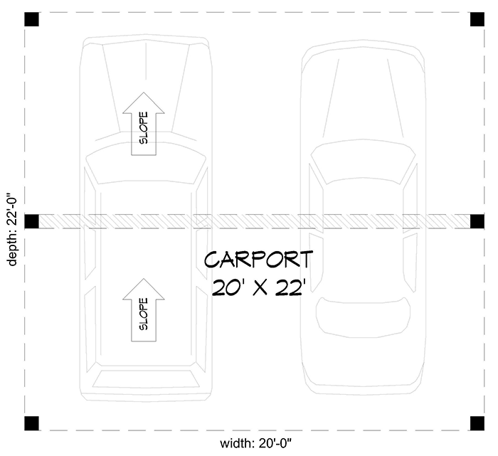 Plan 68746VR: Contemporary 2-Car Carport - 440 Sq Ft - Floor Plan - Main Level - Contemporary, Mid Century Modern, Modern, New American, Rustic, Traditional