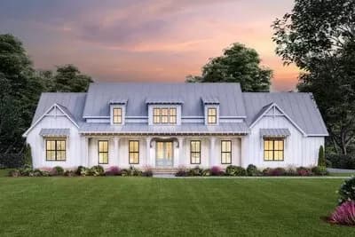 4-Bed Split Bedroom Modern Farmhouse Plan with Vaulted Open Concept Interior