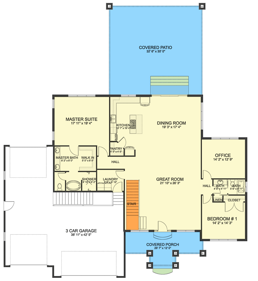 Plan 61374UT: Exclusive Ranch Home Plan with Lower-level 2-Bed Apartment - Floor Plan - Main Level - Craftsman, New American, Ranch