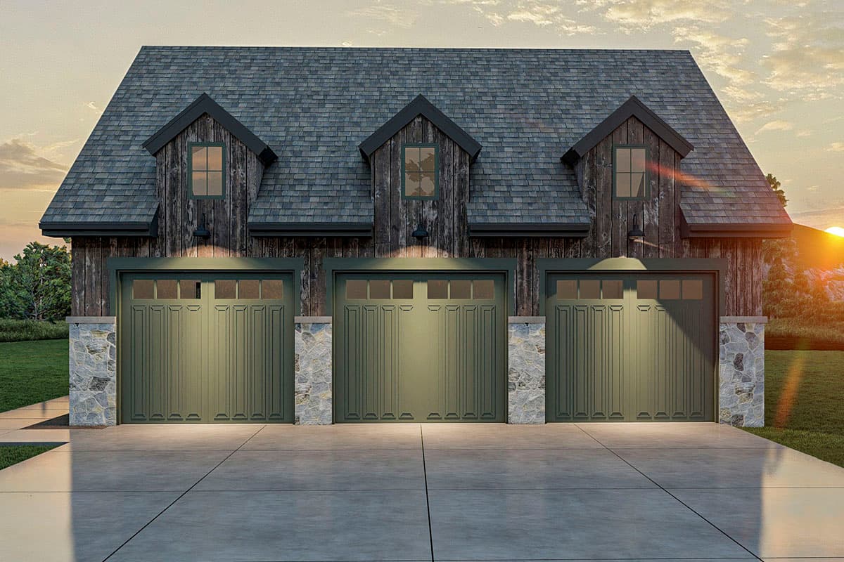 Plan 62324DJ: 3-Car Detached Garage with Storage Above - 1080 Sq Ft - Image #4 - Barndominium, Country, Rustic