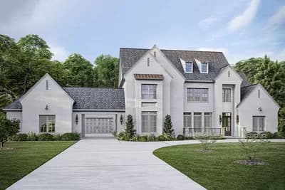 Exclusive 2-Story Transitional House Plan with Porte Cochere and Study