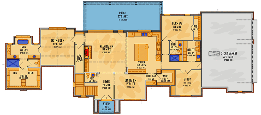 Plan 510188WDY: Exclusive 2-Story Home Plan with Private Master Bedroom - 3742 Sq Ft - Floor Plan - Main Level - European, French Country, Southern, Transitional