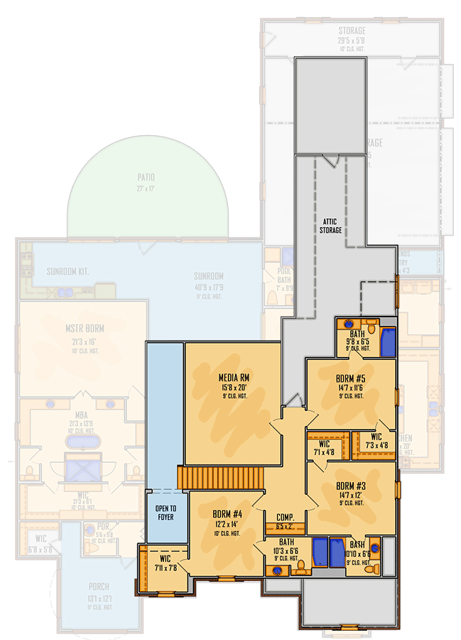 Plan 510191WDY: Exclusive 5-Bed European Home Plan with Sunroom - Floor Plan - 2nd Floor - European, Traditional