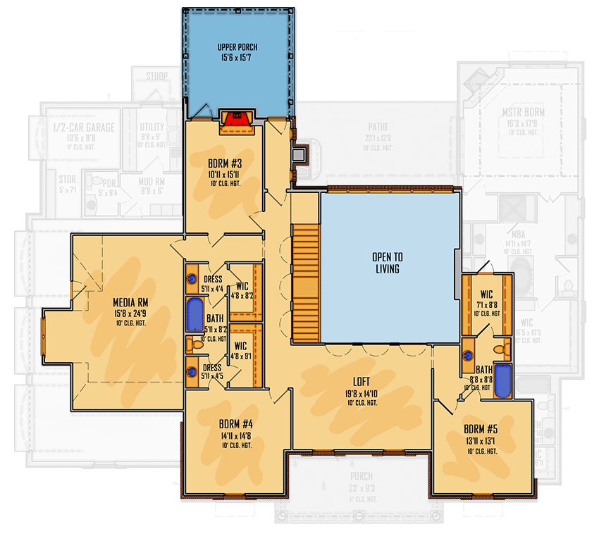 Plan 510192WDY: Exclusive Southern Home Plan with Two-story Living Room - Floor Plan - 2nd Floor - Acadian, Louisiana-Style, Southern, Southern Traditional, Transitional