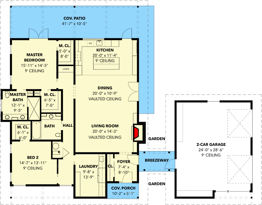 Plan 871010NST: Mid-century Modern House Plan with Southwest Vibe - Floor Plan - Main Level - Mid Century Modern, Modern, Ranch, Southwest