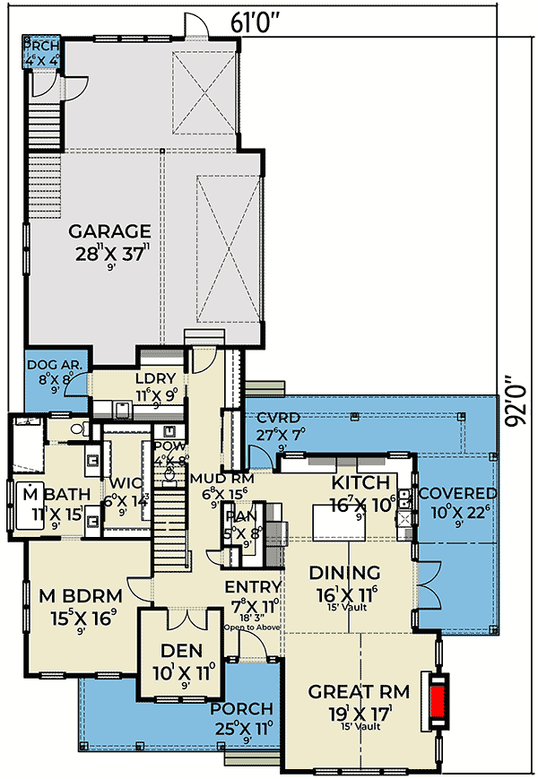 Plan 280129JWD: 5-Bed New American House Plan with Apartment above Garage - Floor Plan - Main Level - Craftsman, New American