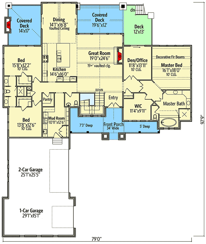 Plan 95111RW: Amazing 3-Bed New American House Plan with 3-Car Garage - 2984 Sq Ft - Floor Plan - Main Level - Country, Craftsman, Modern Farmhouse, Mountain, New American, Northwest