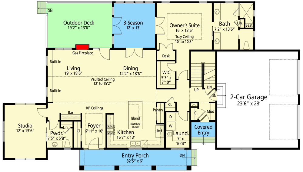 Plan 33236ZR: Modern Farmhouse with 3 Bedrooms and a First Floor Studio or Home Office - Floor Plan - Main Level - Country, Farmhouse, Modern Farmhouse, New American, Southern