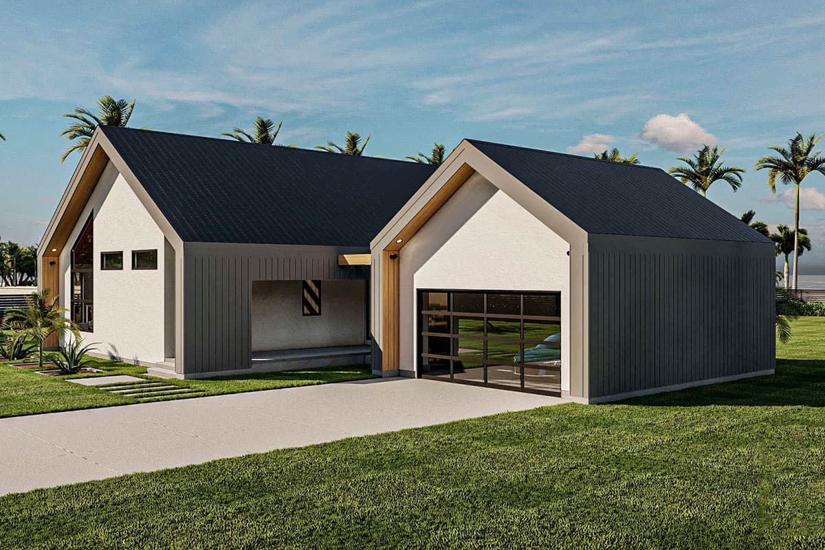 Plan 62325DJ: Scandinavian-Style House Plan with Pull-through 2-Car Garage - 1499 Sq Ft - Image #4 - Contemporary, Mid Century Modern, Modern, Ranch, Scandinavian, Southern, Southwest