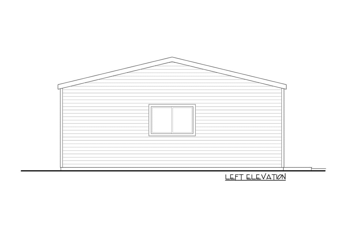 Left elevation drawing of a house plan showing siding and a single window.