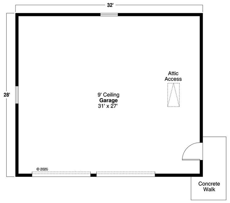 Plan 720016DA: 2 Car Traditional Garage with Pull-down Stair Attic Access - Floor Plan - Main Level - Traditional