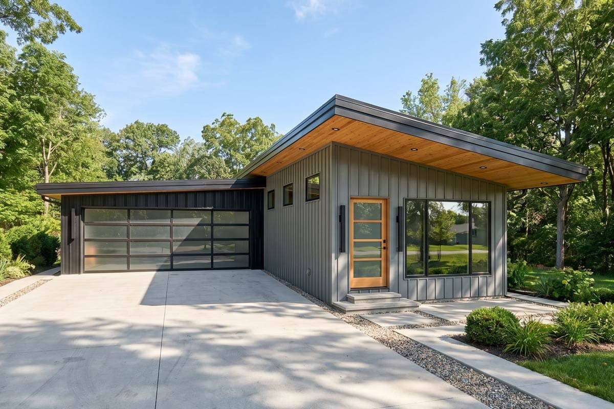 Plan 70698SND: Long-and-Narrow 3-Bed Modern Home Plan with 2-Car Garage - 1365 Sq Ft - Image #1 - Contemporary, Mid Century Modern, Modern
