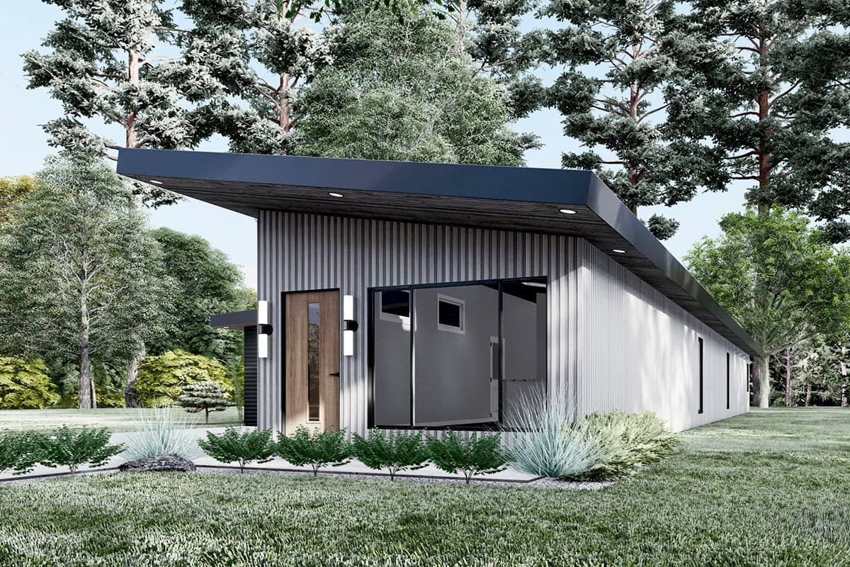 Plan 70698SND: Long-and-Narrow 3-Bed Modern Home Plan with 2-Car Garage - 1365 Sq Ft - Image #4 - Contemporary, Mid Century Modern, Modern