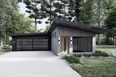 Long-and-Narrow 3-Bed Modern Home Plan with 2-Car Garage - 1365 Sq Ft