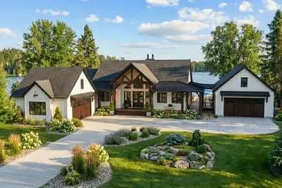 Craftsman Lake House Plan with Massive Wraparound Covered Deck and Optional Lower Level Lake Bar