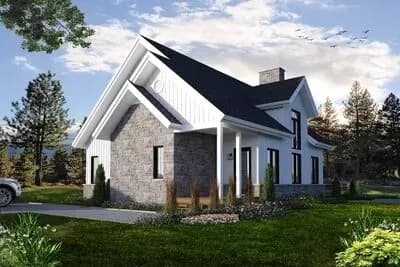 New American Mountain Home Plan with Cathedral Ceilings