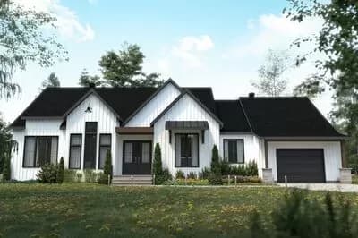 Striking New American House Plan with Built-in Seats in the Living Room