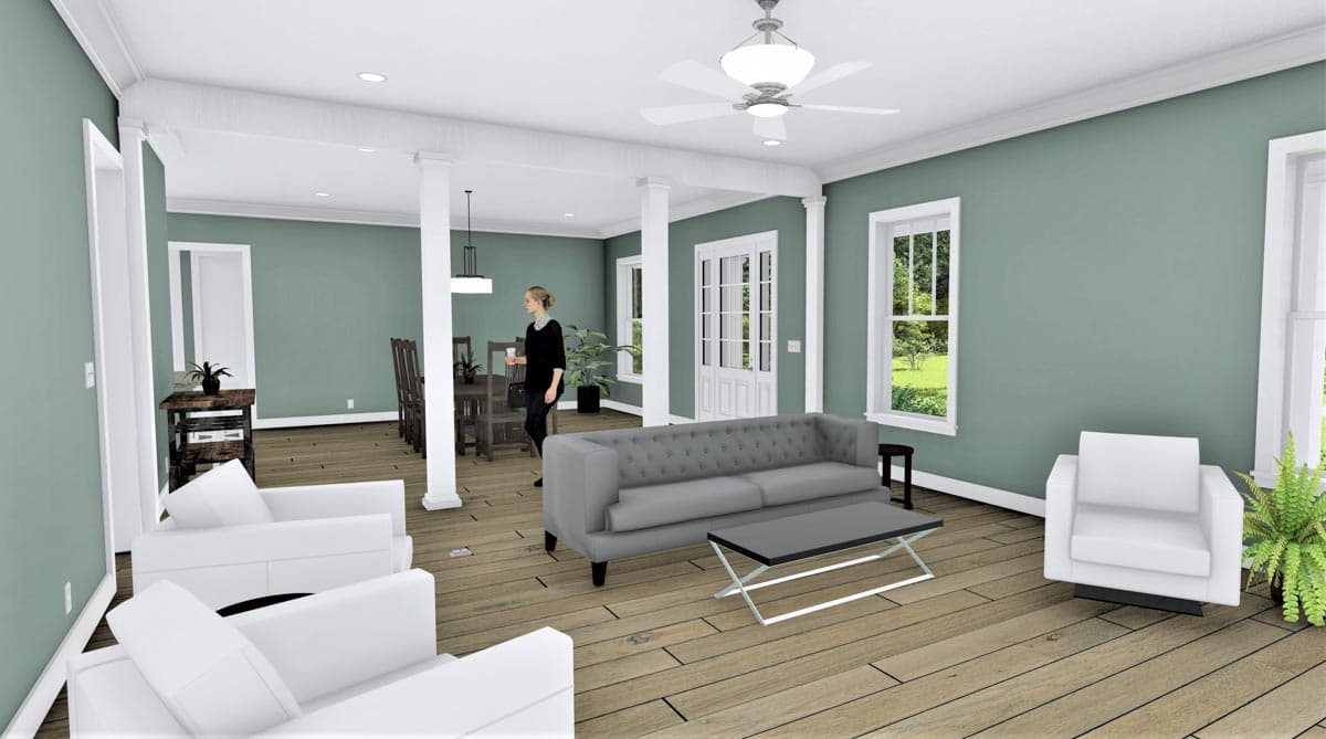 Plan 25026DH: Compact 3-Bed One-Story Home Plan with Decorative Gable - 2094 Sq Ft - Image #6 - Country, Southern, Traditional