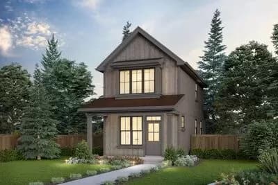Rustic 2-story Tiny Home Plan with Optional 1-Car Garage