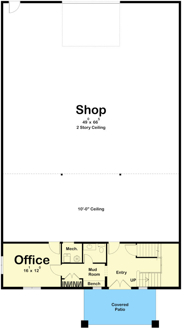 Plan 62328DJ: Barndominium with a Massive Workshop and an Apartment Above - Floor Plan - Main Level - Barndominium, Country, Craftsman, Southern, Traditional