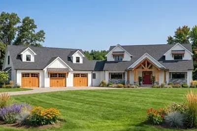 New American Country House Plan with Angled Garage and Massive Bonus Room