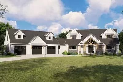 New American Country House Plan with Angled Garage and Massive Bonus Room