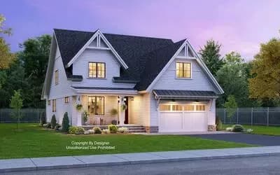 Narrow Modern Farmhouse Plan with Home Office and Laundry On Both Floors