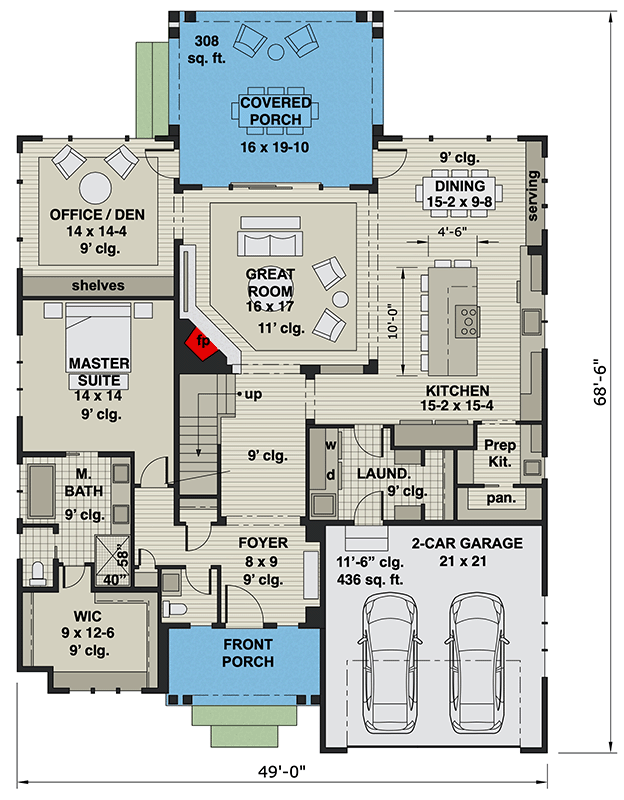 Plan 14701RK: 3-Bed New American House Plan with Home Office and Upstairs Loft Plus Bonus Expansion - Floor Plan - Main Level - Craftsman, New American