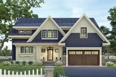 3-Bed New American House Plan with Home Office and Upstairs Loft Plus Bonus Expansion