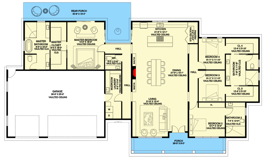 Plan 311015RMZ: 4-Bed Exclusive Home Plan with Open Concept Plan and Private Master Suite - Floor Plan - Main Level - Country, Craftsman, New American, Northwest, Ranch