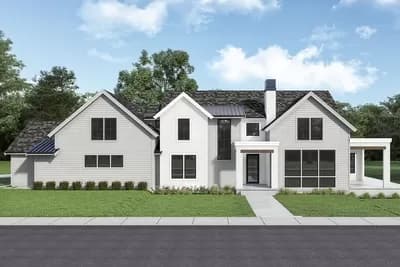 Contemporary New American House Plan with Home Office and Private In-Law Suite