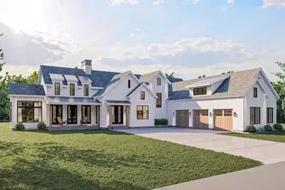 Magnificent Modern Farmhouse Plan with Sunroom and 2-Story Great Room