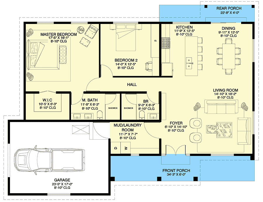 Plan 311006RMZ: Compact One-level Home Plan with Open-Concept Living Space - Floor Plan - Main Level - Country, New American, Ranch, Southern