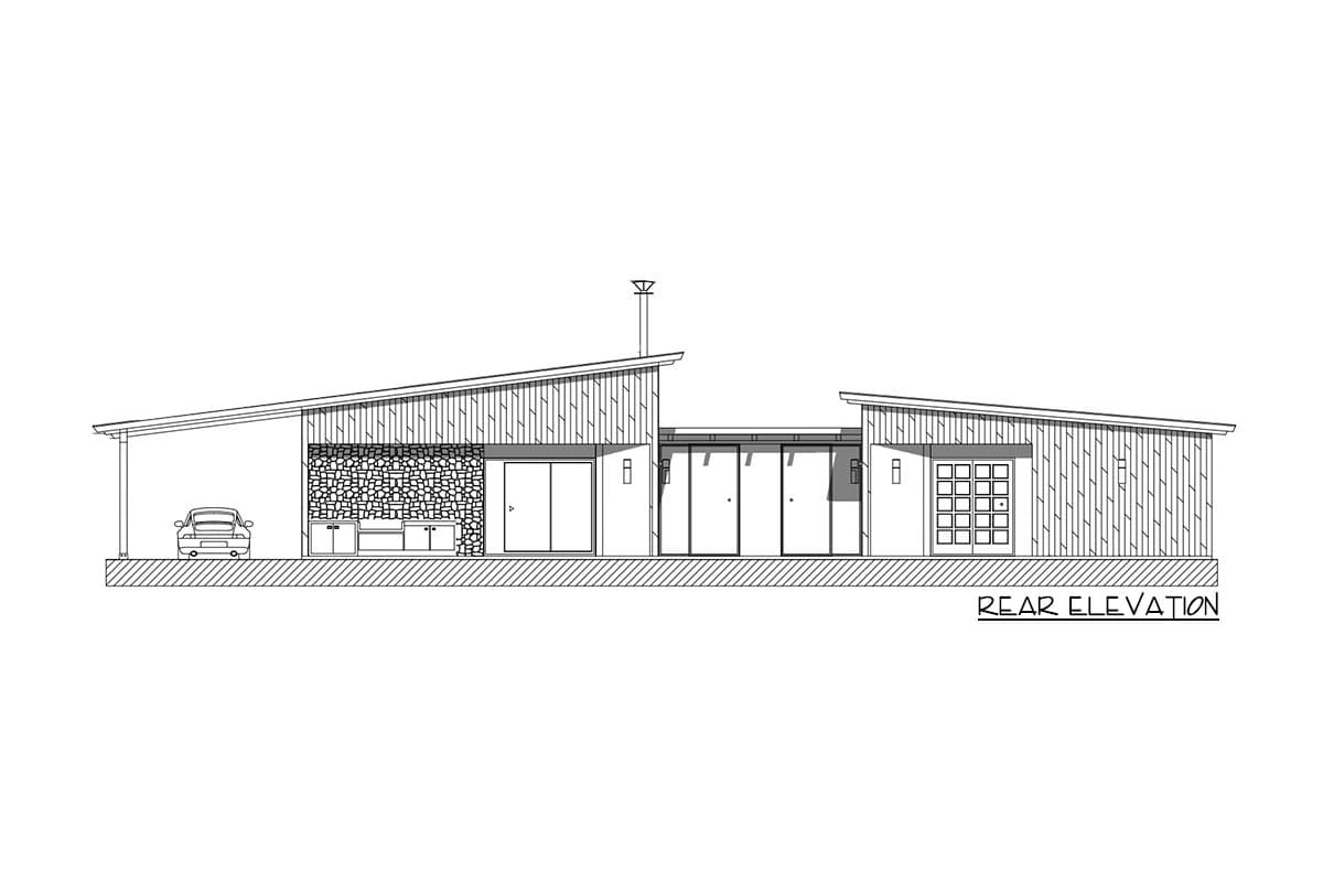 Plan 311009RMZ: 2-Bed Mid-Century Modern Home Plan with Outdoor Kitchen and  Carport - Image #4 - Contemporary, Mid Century Modern, Modern, Prairie