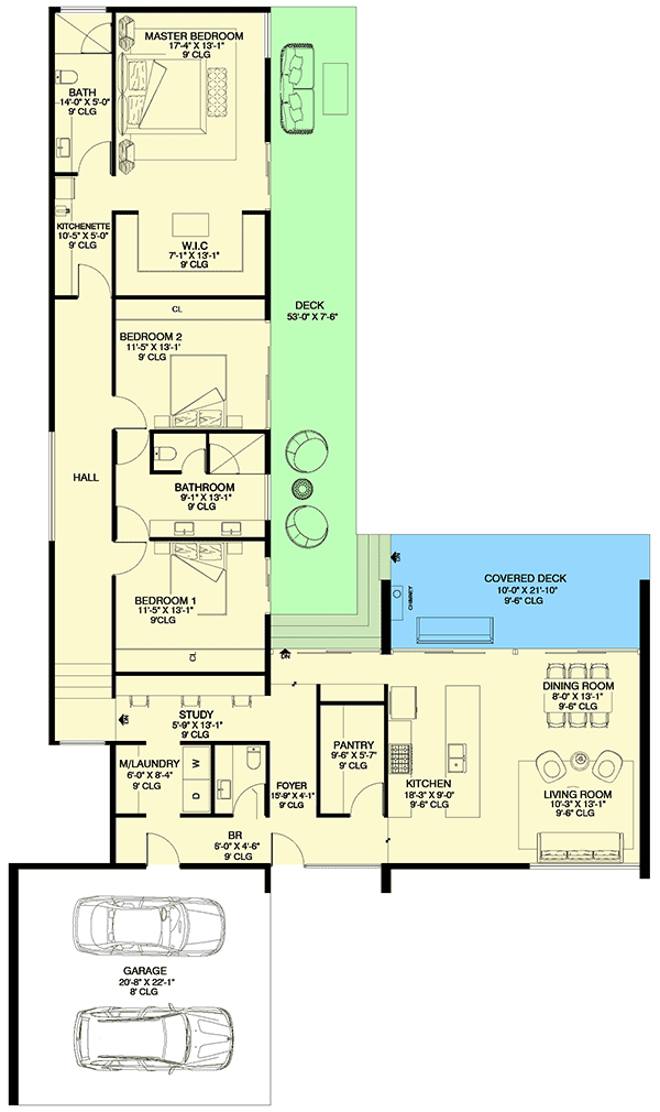 Plan 311010RMZ: Mid Century Modern Ranch Home Plan Designed for Outdoor Living - 1912 Sq Ft - Floor Plan - Main Level - Contemporary, Mid Century Modern, Ranch